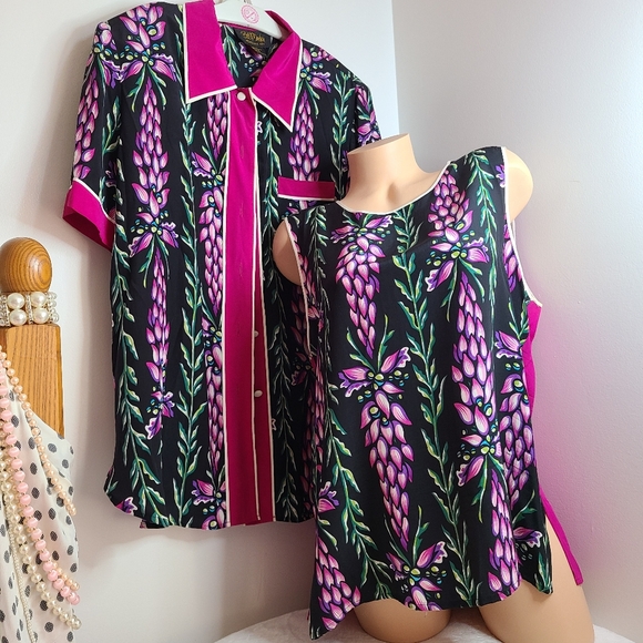 VTG Bob Mackie 100% Silk Pink and Black Wearable Art Set Size XL - Picture 6 of 7